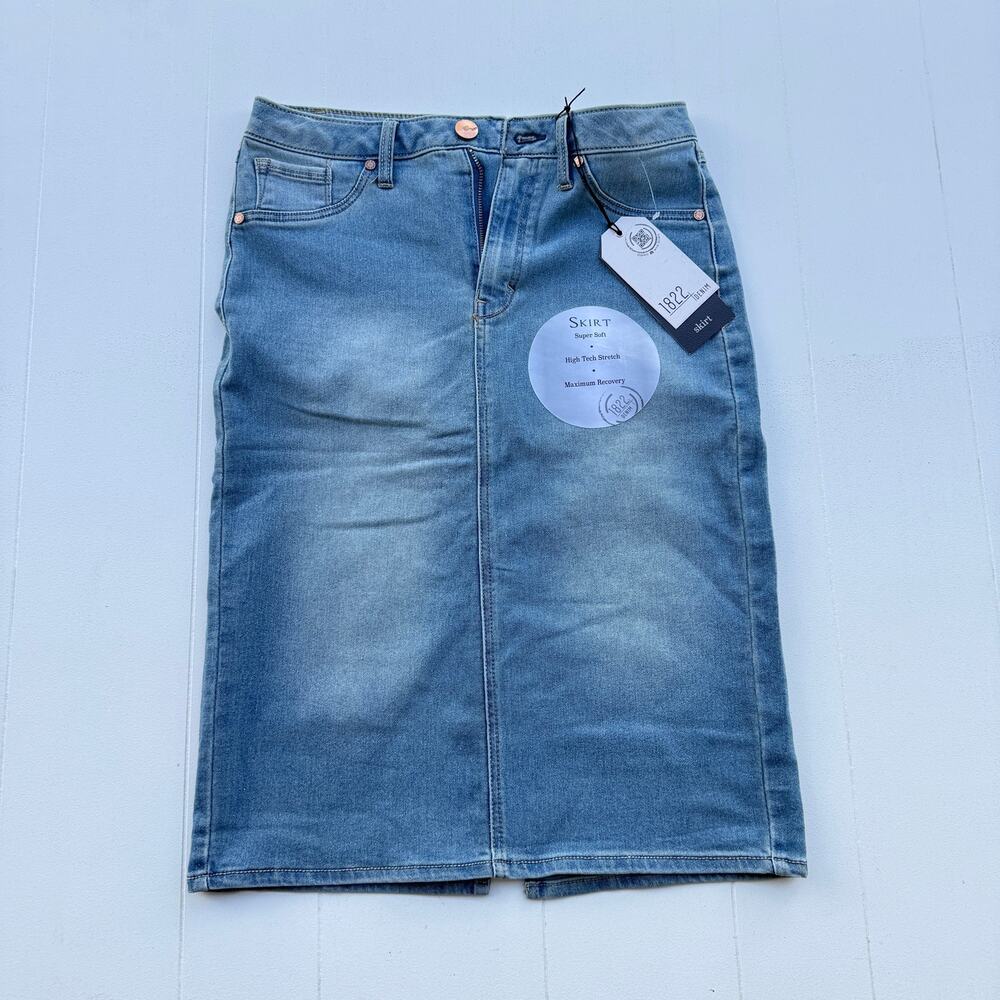 1822 Denim Women’s Size 8 Light Blue Stretch Denim Skirt Calf Length